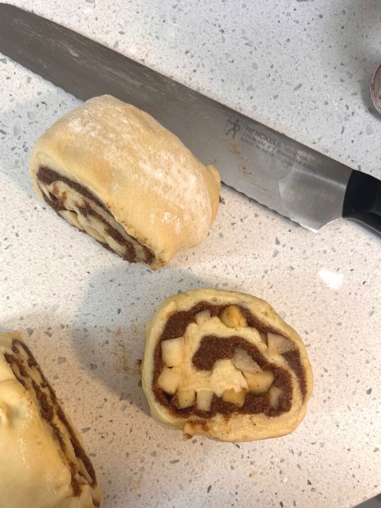 Sliced apple cinnamon rolls.
